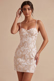 Ivory Bodycon Spaghetti Straps Jacquard Mini Bridal Shower Dress