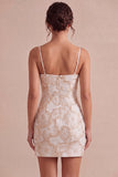 Ivory Bodycon Spaghetti Straps Jacquard Mini Bridal Shower Dress