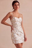 Ivory Bodycon Spaghetti Straps Jacquard Mini Bridal Shower Dress