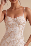 Ivory Bodycon Spaghetti Straps Jacquard Mini Bridal Shower Dress