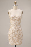 Ivory Bodycon Spaghetti Straps Jacquard Mini Bridal Shower Dress