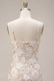 Ivory Bodycon Spaghetti Straps Jacquard Mini Bridal Shower Dress