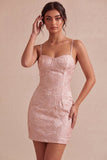 Ivory Bodycon Spaghetti Straps Jacquard Mini Bridal Shower Dress
