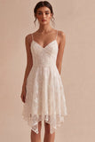 Ivory A-Line Spaghetti Straps Asymmetrical Graduation Dress