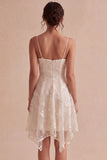 Ivory A-Line Spaghetti Straps Asymmetrical Graduation Dress