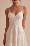 Ivory A-Line Spaghetti Straps Asymmetrical Graduation Dress