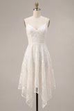 Ivory A-Line Spaghetti Straps Asymmetrical Graduation Dress