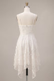 Ivory A-Line Spaghetti Straps Asymmetrical Graduation Dress