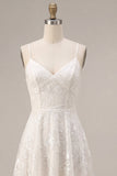 Ivory A-Line Spaghetti Straps Asymmetrical Graduation Dress