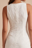 Bodycon Round Neck 3D Flower Little White Dress with Slit