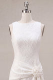Bodycon Round Neck 3D Flower Little White Dress with Slit