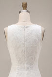 Bodycon Round Neck 3D Flower Little White Dress with Slit