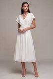 White A-Line Chiffon V-Neck Mini Engagement Dress