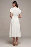 White A-Line Chiffon V-Neck Mini Engagement Dress