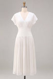 White A-Line Chiffon V-Neck Mini Engagement Dress