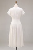 White A-Line Chiffon V-Neck Mini Engagement Dress