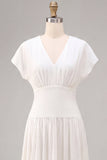 White A-Line Chiffon V-Neck Mini Engagement Dress