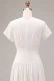 White A-Line Chiffon V-Neck Mini Engagement Dress