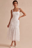 White A-Line Thick Straps Floral Engagement Dress