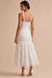 White A-Line Thick Straps Floral Engagement Dress