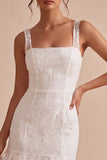 White A-Line Thick Straps Floral Engagement Dress