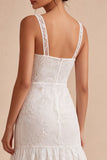 White A-Line Thick Straps Floral Engagement Dress
