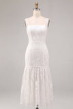 White A-Line Thick Straps Floral Engagement Dress