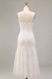 White A-Line Thick Straps Floral Engagement Dress