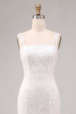 White A-Line Thick Straps Floral Engagement Dress