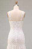 White A-Line Thick Straps Floral Engagement Dress