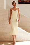 Mermaid White Spaghetti Straps Midi Engagement Dress