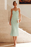 Mermaid White Spaghetti Straps Midi Engagement Dress