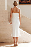 Mermaid White Spaghetti Straps Midi Engagement Dress