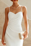 Mermaid White Spaghetti Straps Midi Engagement Dress