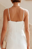 Mermaid White Spaghetti Straps Midi Engagement Dress