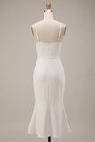 Mermaid White Spaghetti Straps Midi Engagement Dress