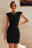 Bodycon Round Neck Little White Dress with Cap Sleeves