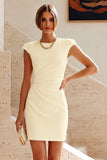 Bodycon Round Neck Little White Dress with Cap Sleeves