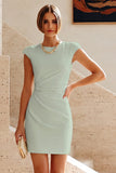 Bodycon Round Neck Little White Dress with Cap Sleeves
