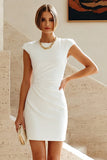 Bodycon Round Neck Little White Dress with Cap Sleeves