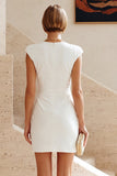 Bodycon Round Neck Little White Dress with Cap Sleeves
