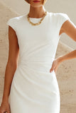 Bodycon Round Neck Little White Dress with Cap Sleeves