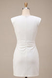 Bodycon Round Neck Little White Dress with Cap Sleeves