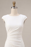 Bodycon Round Neck Little White Dress with Cap Sleeves
