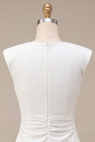 Bodycon Round Neck Little White Dress with Cap Sleeves