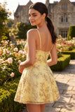 Yellow A-Line Spaghetti Straps Sequins Graduation Dress