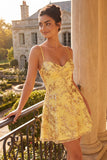 Yellow A-Line Spaghetti Straps Sequins Graduation Dress