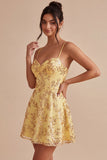 Yellow A-Line Spaghetti Straps Sequins Graduation Dress