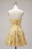 Yellow A-Line Spaghetti Straps Sequins Graduation Dress