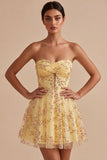 Strapless Yellow Sequins A-Line Mini Party Dress with Keyhole